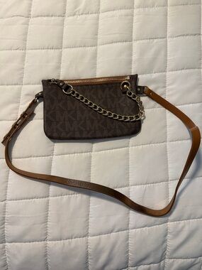 Michael kors Brown Logo-Print Crossbody Bag with Tan Strap